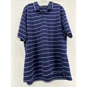 IZOD Mens XXL Polo Shirt Navy Blue White Striped Pima Cotton Blend Preppy